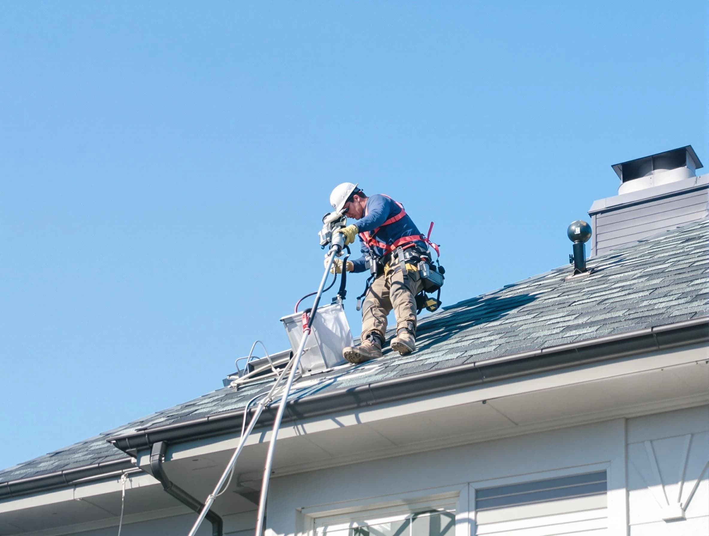 Youngtown Dryer Vent Cleaning certified technician cleaning a roof-mounted dryer vent system in Youngtown