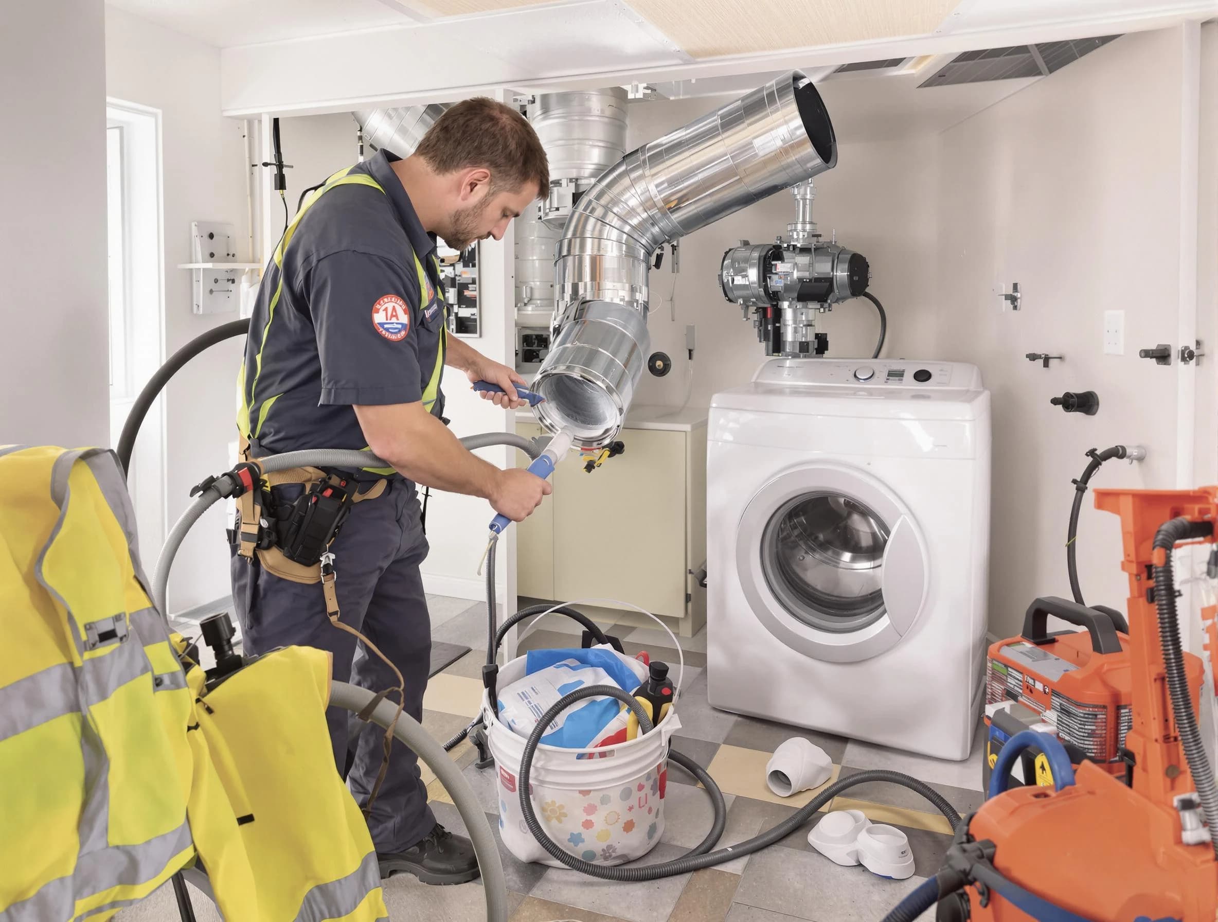 Youngtown Dryer Vent Cleaning technician using specialized equipment to clear severe dryer vent blockage in Youngtown