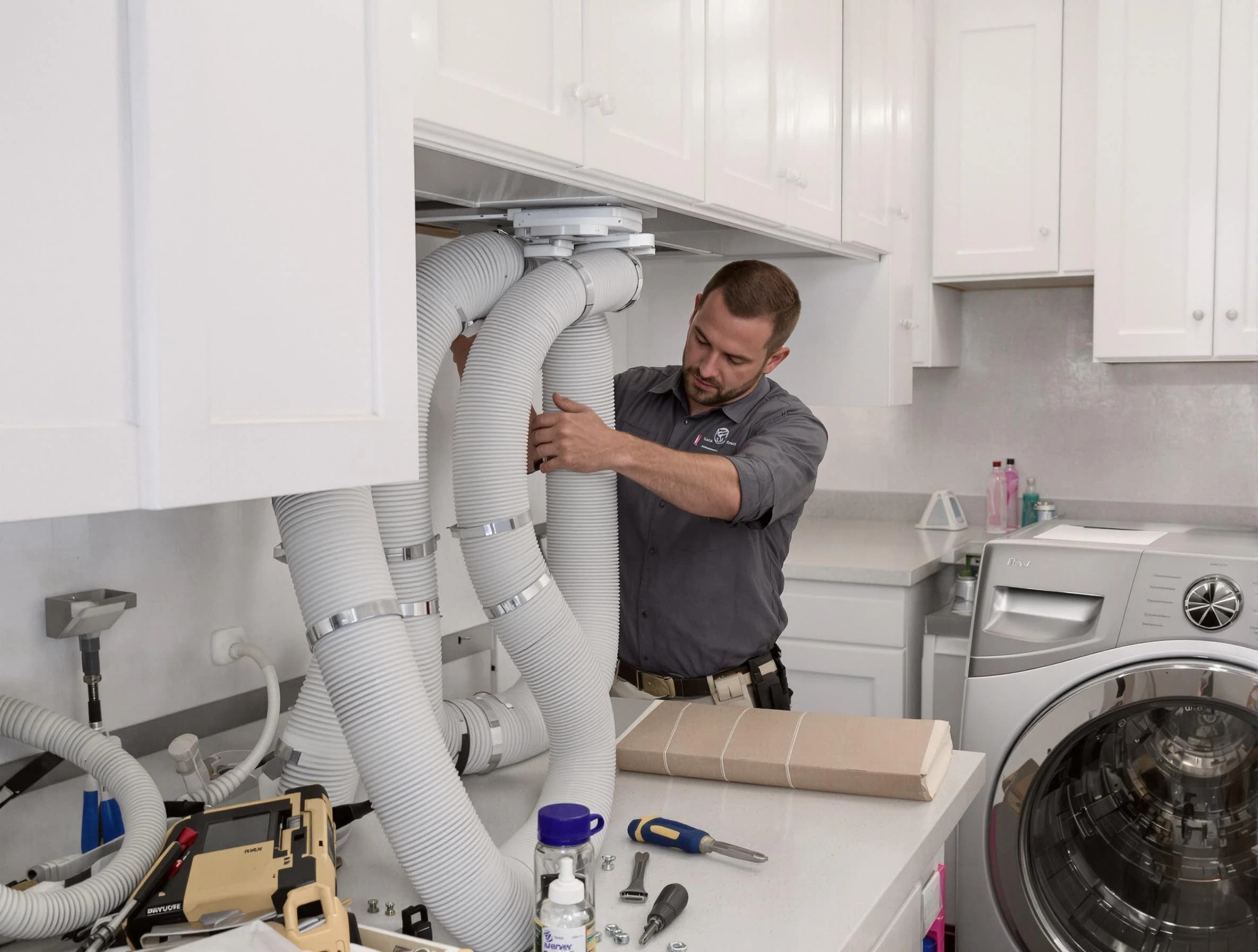 Youngtown Dryer Vent Cleaning technician installing a new professional-grade dryer vent hose in Youngtown