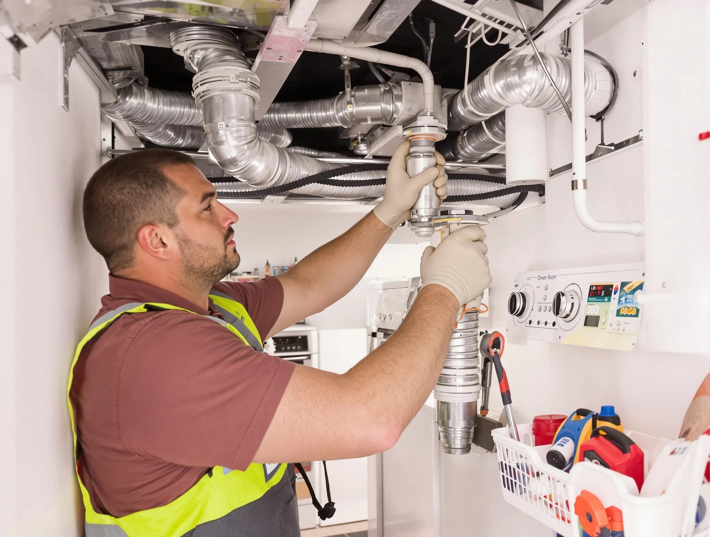 Youngtown Dryer Vent Cleaning expert performing both repair and installation work on a dryer vent system in Youngtown