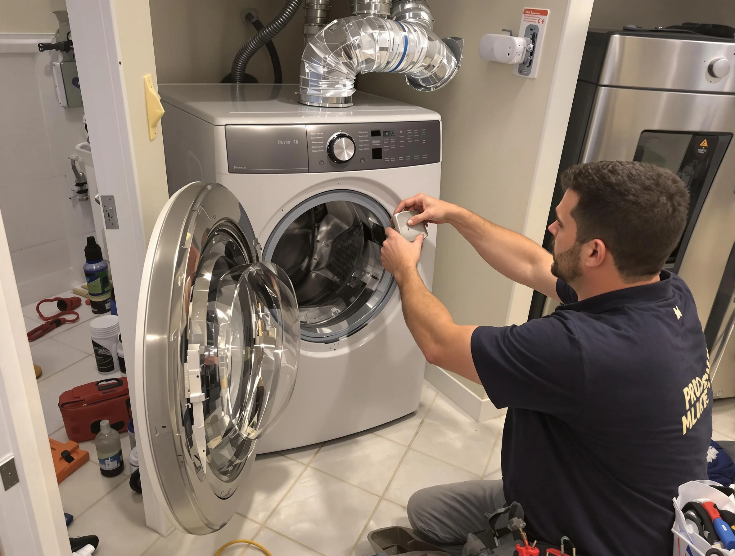Youngtown Dryer Vent Cleaning technician performing precise dryer vent hose installation in Youngtown